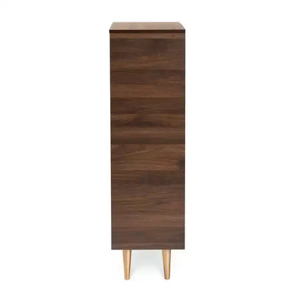 Scarpiera a 2 ante stile Mid-Century – Noce/Marrone/Oro, Contiene 4 Paia