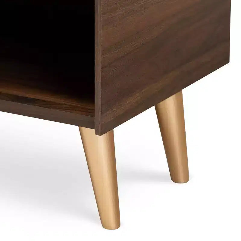 Scarpiera a 2 ante stile Mid-Century – Noce/Marrone/Oro, Contiene 4 Paia