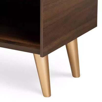 Scarpiera a 2 ante stile Mid-Century – Noce/Marrone/Oro, Contiene 4 Paia