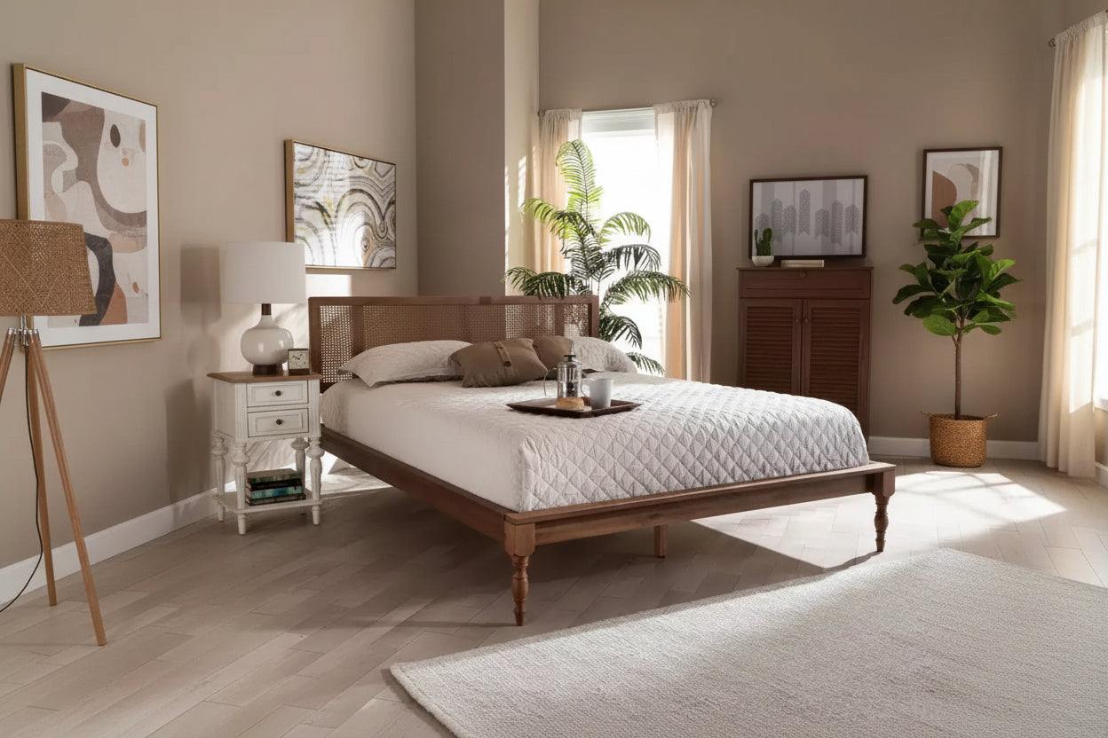 Letto a piattaforma in legno – Finitura noce frassino, Struttura letto moderna a profilo basso