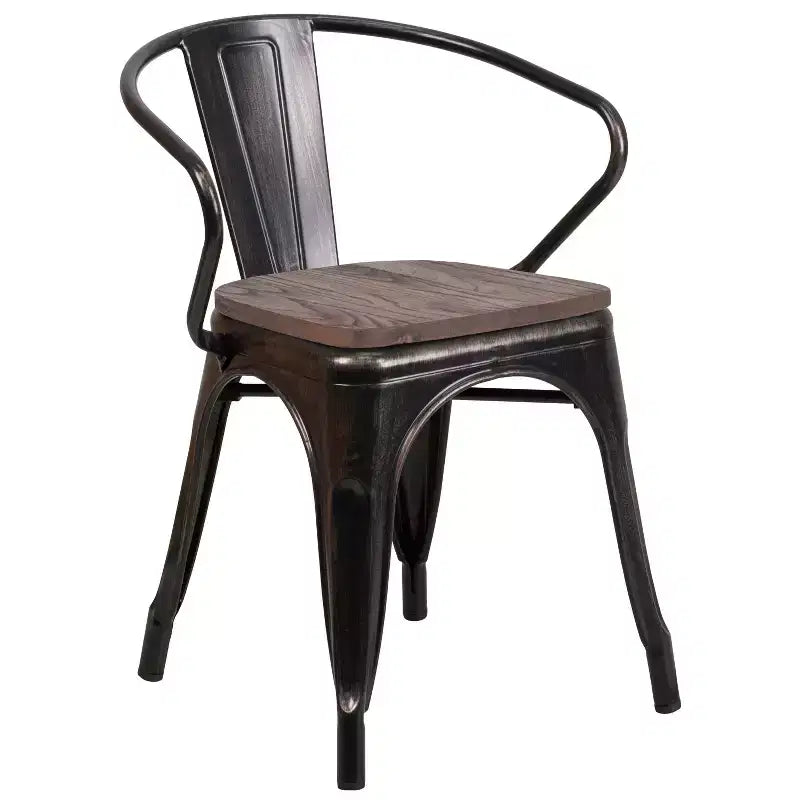 Sedia da pranzo in metallo con sedile e braccioli in legno – Stile industriale