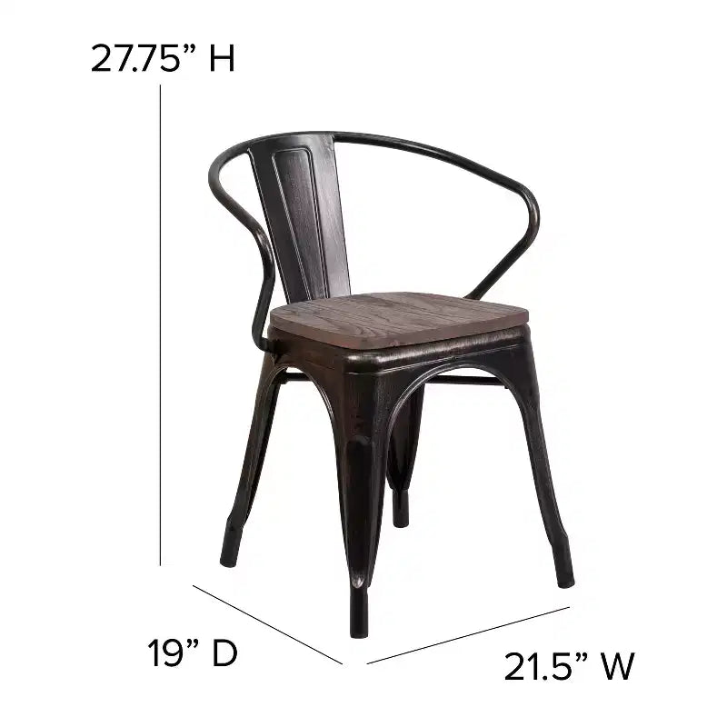 Sedia da pranzo in metallo con sedile e braccioli in legno – Stile industriale