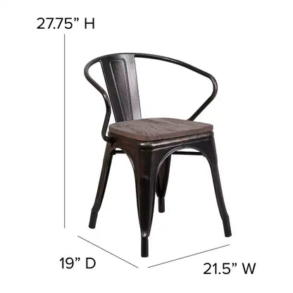 Sedia da pranzo in metallo con sedile e braccioli in legno – Stile industriale