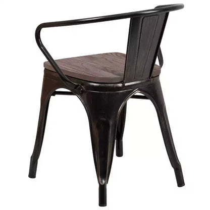 Sedia da pranzo in metallo con sedile e braccioli in legno – Stile industriale