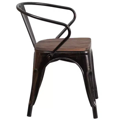 Sedia da pranzo in metallo con sedile e braccioli in legno – Stile industriale