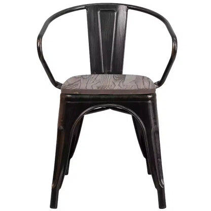 Sedia da pranzo in metallo con sedile e braccioli in legno – Stile industriale