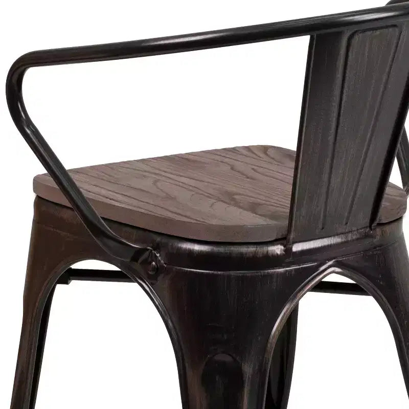 Sedia da pranzo in metallo con sedile e braccioli in legno – Stile industriale