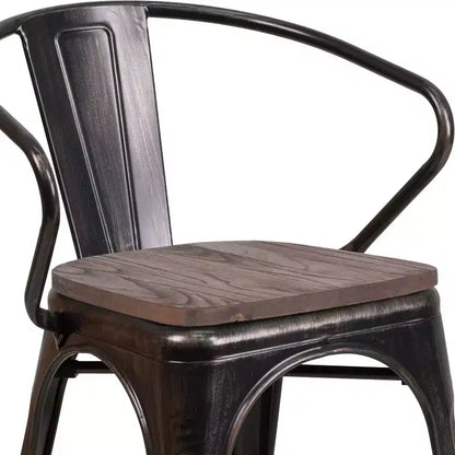 Sedia da pranzo in metallo con sedile e braccioli in legno – Stile industriale