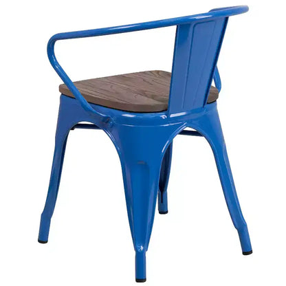 Sedia da pranzo in metallo con sedile e braccioli in legno – Stile industriale