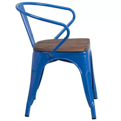 Sedia da pranzo in metallo con sedile e braccioli in legno – Stile industriale