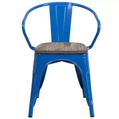 Sedia da pranzo in metallo con sedile e braccioli in legno – Stile industriale