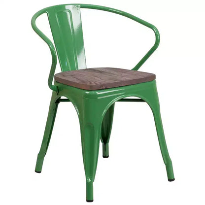 Sedia da pranzo in metallo con sedile e braccioli in legno – Stile industriale