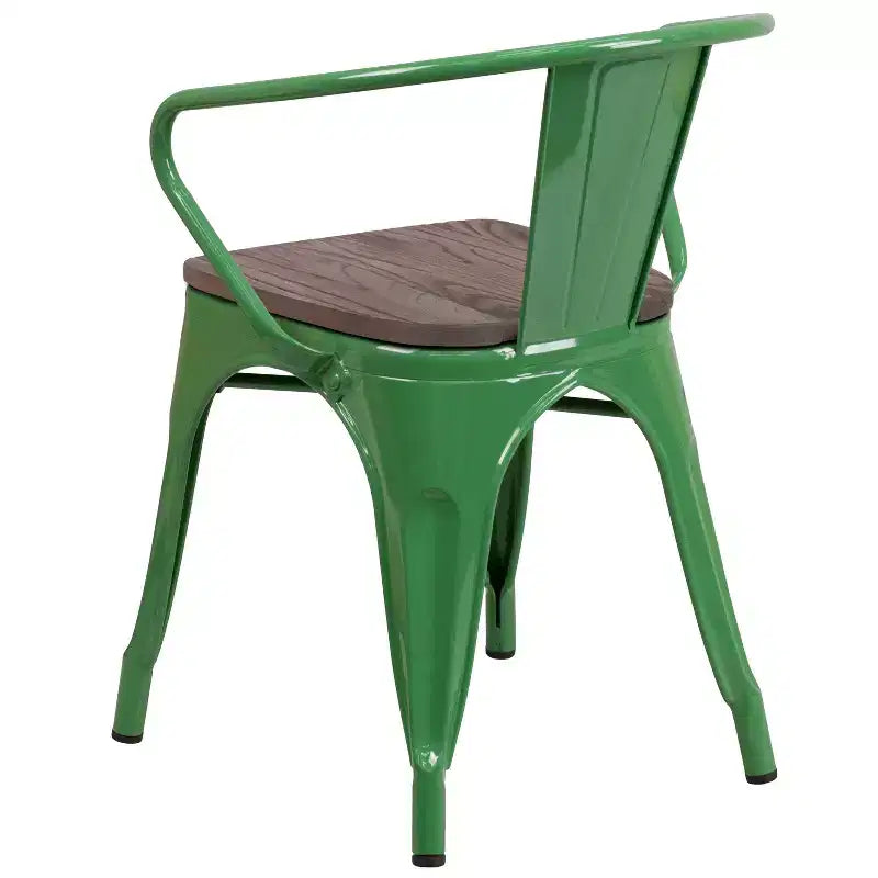 Sedia da pranzo in metallo con sedile e braccioli in legno – Stile industriale