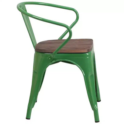 Sedia da pranzo in metallo con sedile e braccioli in legno – Stile industriale