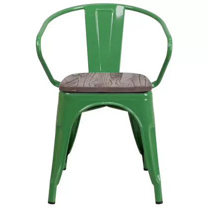 Sedia da pranzo in metallo con sedile e braccioli in legno – Stile industriale