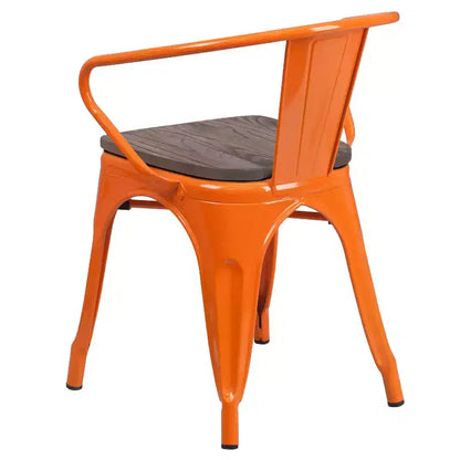 Sedia da pranzo in metallo con sedile e braccioli in legno – Stile industriale