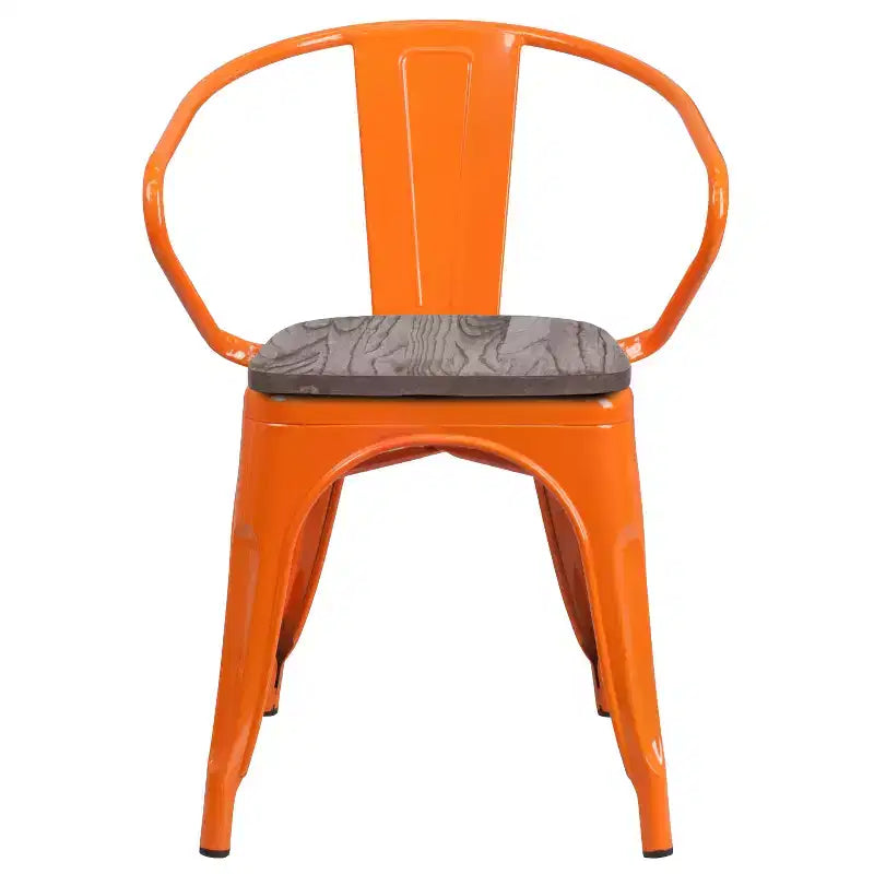 Sedia da pranzo in metallo con sedile e braccioli in legno – Stile industriale