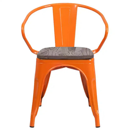 Sedia da pranzo in metallo con sedile e braccioli in legno – Stile industriale