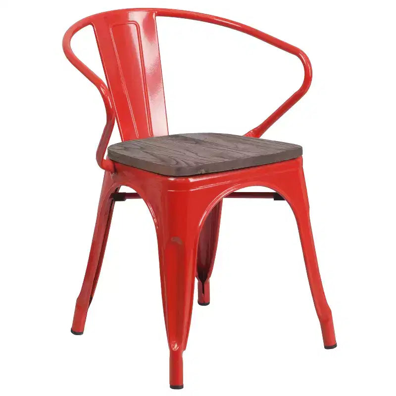 Sedia da pranzo in metallo con sedile e braccioli in legno – Stile industriale