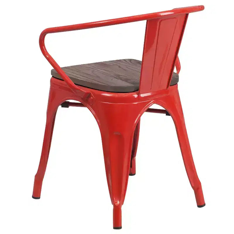 Sedia da pranzo in metallo con sedile e braccioli in legno – Stile industriale