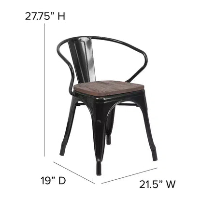 Sedia da pranzo in metallo con sedile e braccioli in legno – Stile industriale