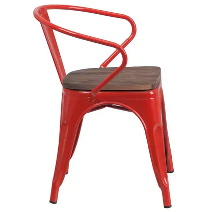Sedia da pranzo in metallo con sedile e braccioli in legno – Stile industriale