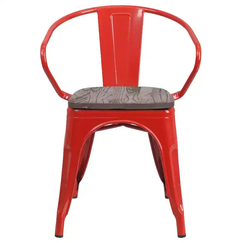 Sedia da pranzo in metallo con sedile e braccioli in legno – Stile industriale