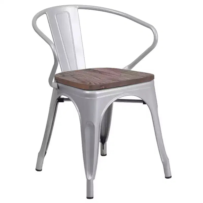 Sedia da pranzo in metallo con sedile e braccioli in legno – Stile industriale