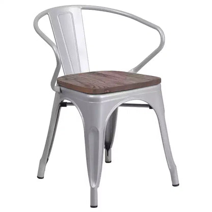 Sedia da pranzo in metallo con sedile e braccioli in legno – Stile industriale