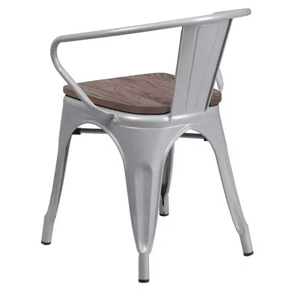 Sedia da pranzo in metallo con sedile e braccioli in legno – Stile industriale