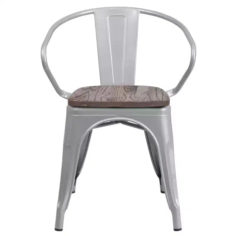 Sedia da pranzo in metallo con sedile e braccioli in legno – Stile industriale
