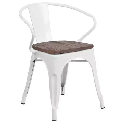 Sedia da pranzo in metallo con sedile e braccioli in legno – Stile industriale