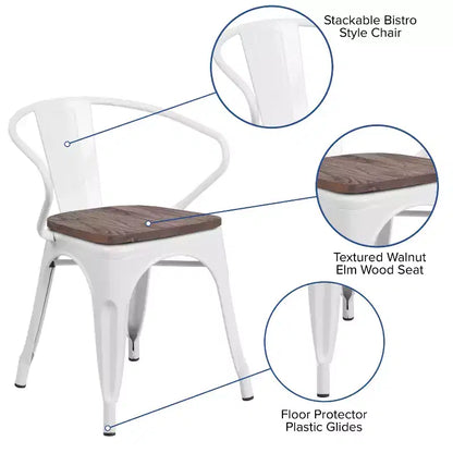 Sedia da pranzo in metallo con sedile e braccioli in legno – Stile industriale
