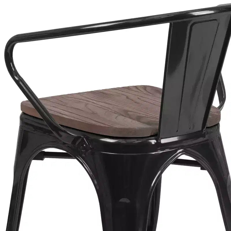 Sedia da pranzo in metallo con sedile e braccioli in legno – Stile industriale