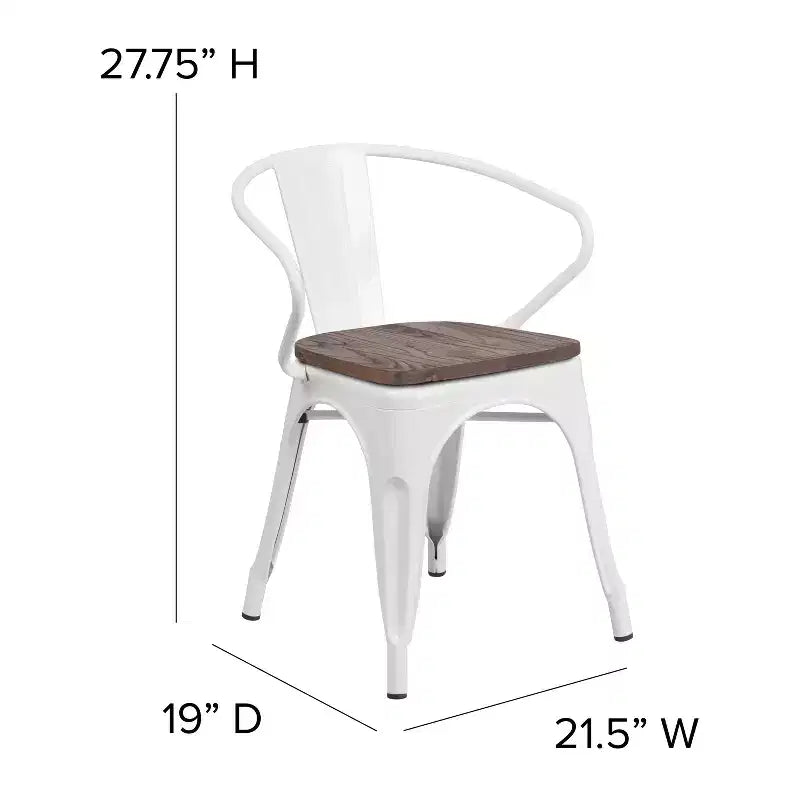 Sedia da pranzo in metallo con sedile e braccioli in legno – Stile industriale