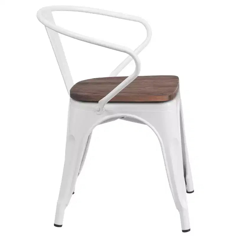 Sedia da pranzo in metallo con sedile e braccioli in legno – Stile industriale