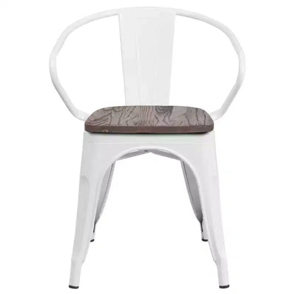 Sedia da pranzo in metallo con sedile e braccioli in legno – Stile industriale
