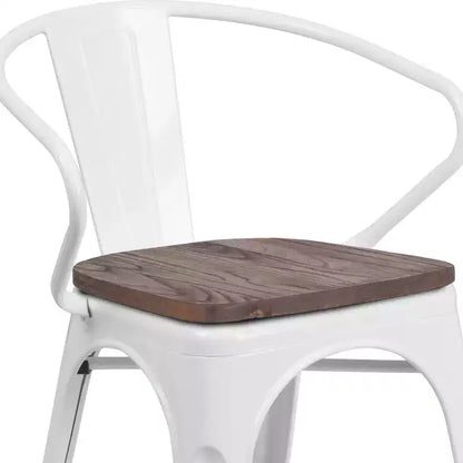 Sedia da pranzo in metallo con sedile e braccioli in legno – Stile industriale