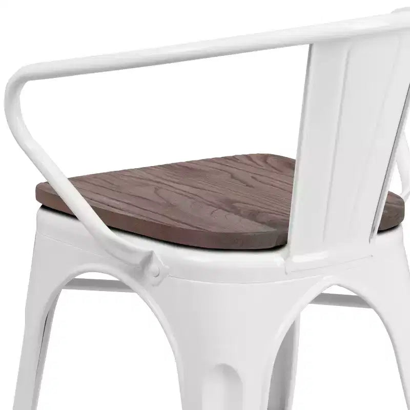 Sedia da pranzo in metallo con sedile e braccioli in legno – Stile industriale