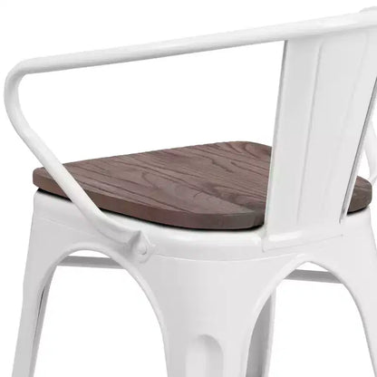 Sedia da pranzo in metallo con sedile e braccioli in legno – Stile industriale