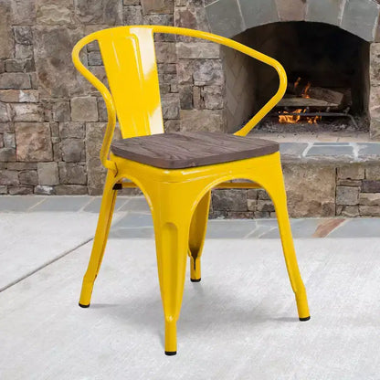 Sedia da pranzo in metallo con sedile e braccioli in legno – Stile industriale