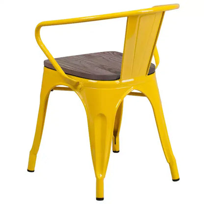 Sedia da pranzo in metallo con sedile e braccioli in legno – Stile industriale