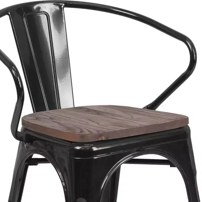 Sedia da pranzo in metallo con sedile e braccioli in legno – Stile industriale