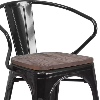 Sedia da pranzo in metallo con sedile e braccioli in legno – Stile industriale