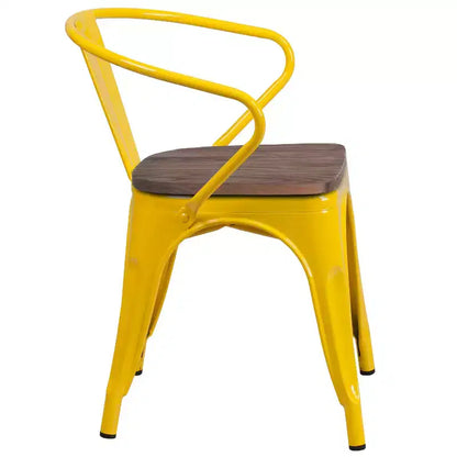 Sedia da pranzo in metallo con sedile e braccioli in legno – Stile industriale