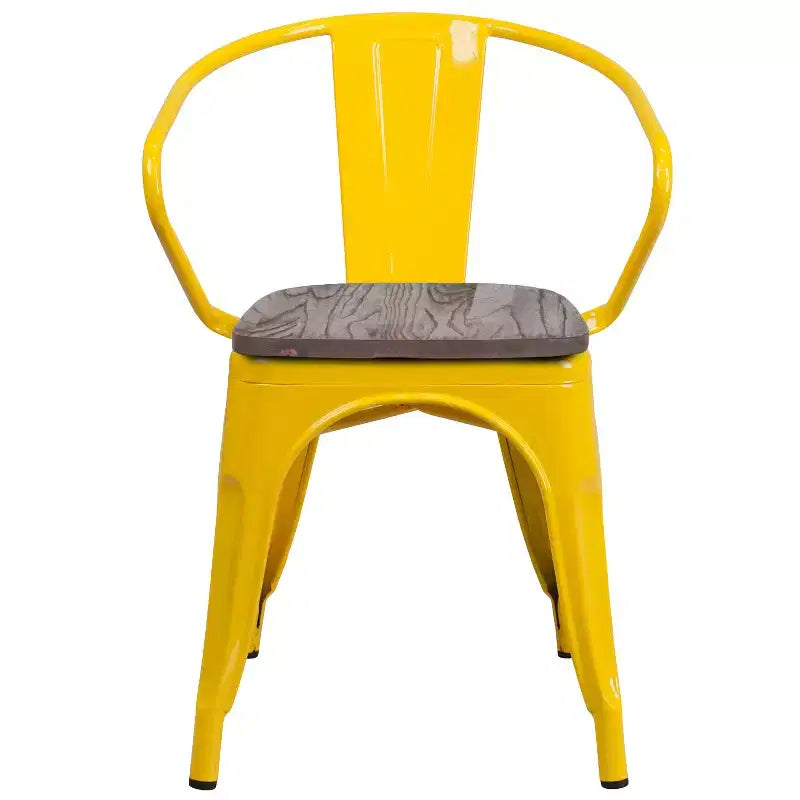 Sedia da pranzo in metallo con sedile e braccioli in legno – Stile industriale