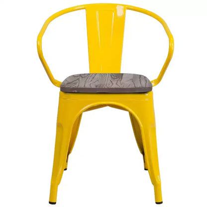 Sedia da pranzo in metallo con sedile e braccioli in legno – Stile industriale