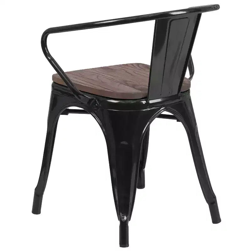 Sedia da pranzo in metallo con sedile e braccioli in legno – Stile industriale