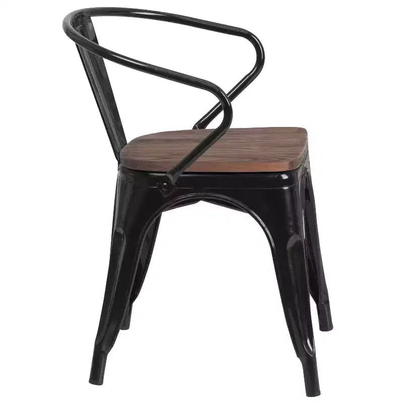 Sedia da pranzo in metallo con sedile e braccioli in legno – Stile industriale