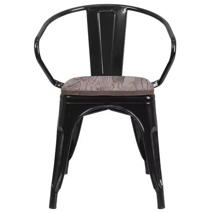 Sedia da pranzo in metallo con sedile e braccioli in legno – Stile industriale